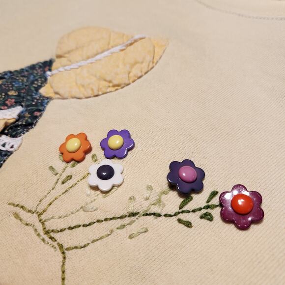 VTG 90s Prairie Girl Flowers Crewneck Sweatshirt Sz L Butter Yellow Cottagecore - Picture 10 of 10